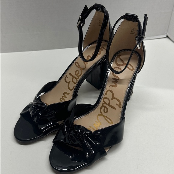 Sam Edelman Odina Chunky Block Heel Open Toe Shoes Patent Leather Black Size 9.5 - Picture 6 of 11